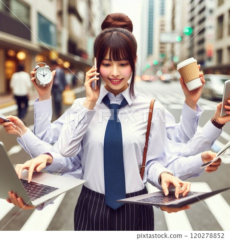 Business woman doing multitasking Business woman doing multitasking 120278852