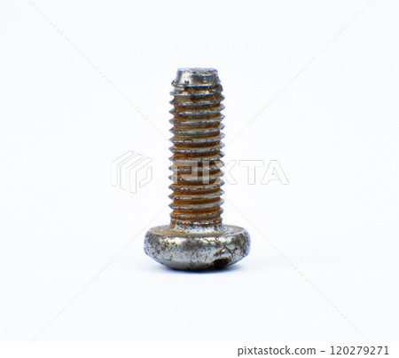 A rusty metal bolt stands upright A rusty metal bolt stands upright 120279271