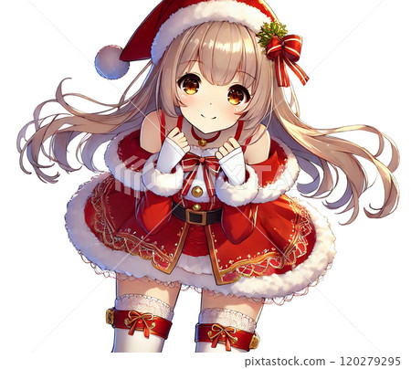 可愛的女孩穿著聖誕老人的衣服 120279295