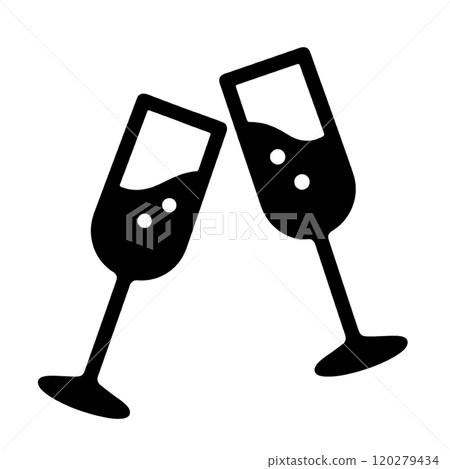 香檳杯敬酒的簡單輪廓圖示插圖，透明背景上的切口 120279434