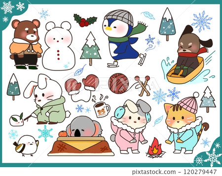 Winter animals and snowmen set 120279447
