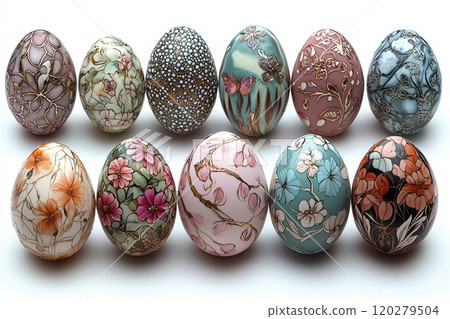 A Beautiful and Artistically Decorated Collection of Colorful Easter Eggs to Enjoy 120279504