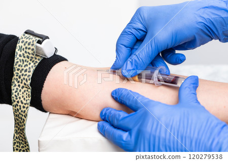 Medical Professional Collecting Blood Sample from Patient 120279538