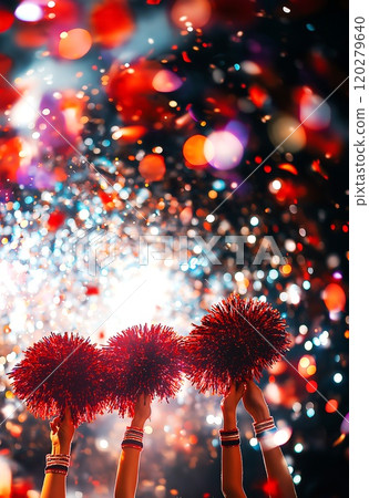 cheerleaders dance with pompoms 120279640