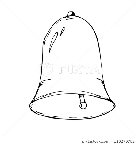 Christmas bell. Vector illustration. Black outlines, white background. Merry Christmas, Happy New Year symbol. Seasonal festive decor 120279792