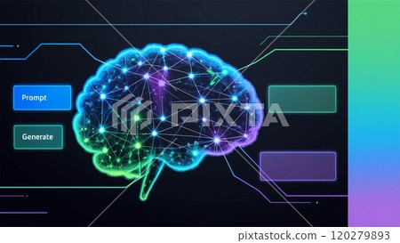 Futuristic AI Neural Network with Interconnected Nodes and Data Flow. 120279893