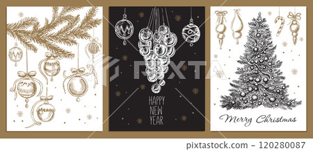 Christmas cookie, tree, ball, star, set on white, Hand drawn illustration Christmas cookie, tree, ball, star, set on white, Hand drawn illustration 120280087