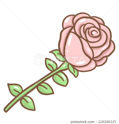 a single pink rose Hand drawn illustration Valentines day style pastel color isolated on transparent background, perfect for valentines day gifts, nursery decorations 120280125