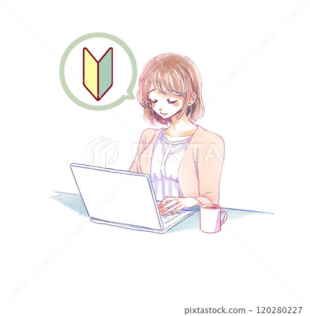 一位操作個人電腦的女士 Smile Beginner 120280227