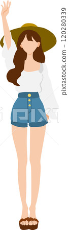 Illustration of a woman wearing summer clothes Illustration of a woman wearing summer clothes 120280339