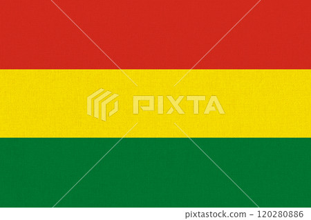 national flag of Bolivia. Bolivian State flag on fabric texture 120280886