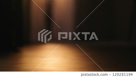 low angle shot of interior with sunset light and some dust floating in air low angle shot of interior with sunset light and some dust floating in air 120281194