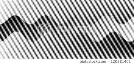 Abstract art geometric background with vertical lines. Optical illusion with waves and transition. 120281401