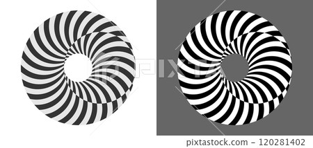 Geometric optical illusion concept. White and black psychedelic circle pattern. 120281402