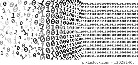 Abstract cyber background with Zero and One digits. Perspective view. Big Data and sort concept. From chaos to order digital technology. 120281403