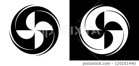 Abstract background spiral with 4 segments. Art design circle concept like a flower. Black lines on a white background and white lines on the black side. 120281440