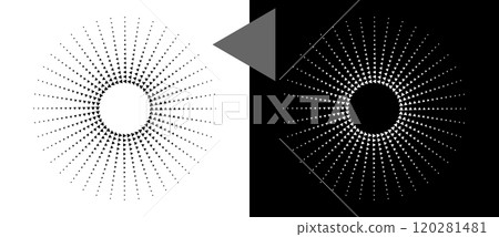 Art sun background. Tattoo template or logo with triangles in lines. Black shape on a white background and the same white shape on the black side. Art sun background. Tattoo template or logo with triangles in lines. Black shape on a white background and the same white shape on the black side. 120281481