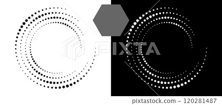 Abstract background with hexagons in spiral. Art design spiral as logo or icon. A black figure on a white background and an equally white figure on the black side. 120281487