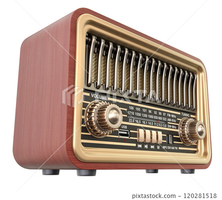 Retro portable radio receiver on white background - 3D illustration 120281518