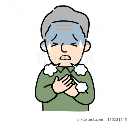 Elderly man having trouble breathing 120281545