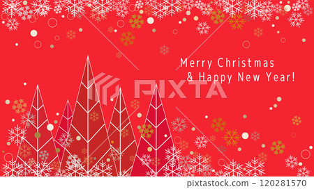 Christmas tree and snowflakes on red background illustration Christmas tree and snowflakes on red background illustration 120281570