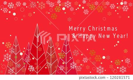 Christmas tree and snowflakes on red background illustration Christmas tree and snowflakes on red background illustration 120281571