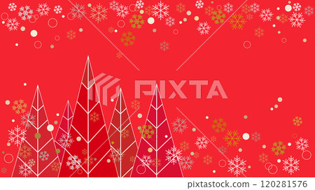 紅色背景圖與聖誕樹和雪花 120281576