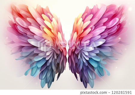 Magenta angel wings on a white background. Magenta angel wings on a white background. 120281591