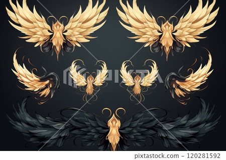 Set of angel wings on a black background. Set of angel wings on a black background. 120281592
