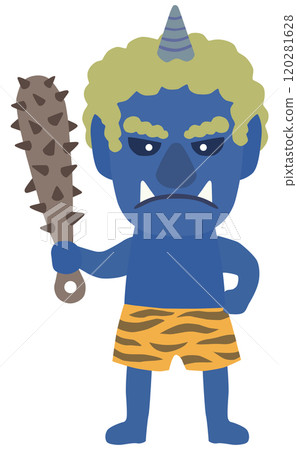 Vector illustration of a blue demon with a metal club 120281628