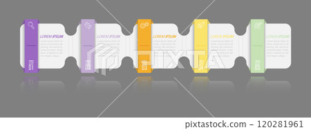 Business Infographics. 5 steps to achieve the result. Stages of development, workflow, marketing or plan. Business strategy with icons. Diagram of the report, statistics and training 120281961