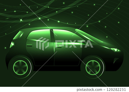 Green glowing electric car side 120282231