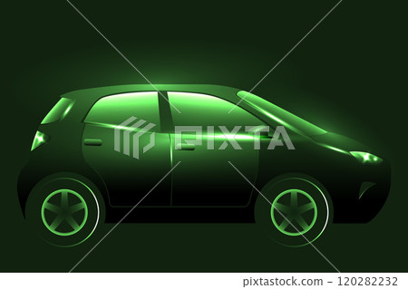 Green glowing electric car side 120282232