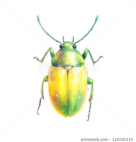 Watercolor Illustration of a Shiny Green Beetle, Detailed Insect Design on Transparent Background Watercolor Illustration of a Shiny Green Beetle, Detailed Insect Design on Transparent Background 120282314