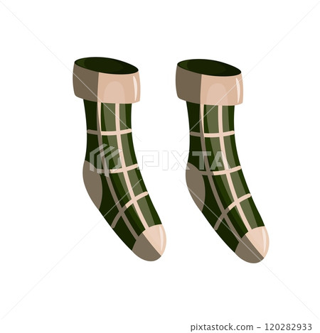 Cozy warm green socks clipart.Vector illustration isolated on white background. New Year and Christmas designs. Cozy warm green socks clipart.Vector illustration isolated on white background. New Year and Christmas designs. 120282933