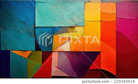 Striking abstract artwork features vivid colors blending and flowing together. 120283019