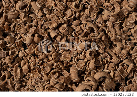 Grated natural organic chocolate shavings macro 120283128
