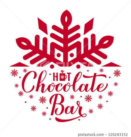 Hot chocolate bar round sign. Winter holidays party vector banner. Christmas typography decorations. 120283152