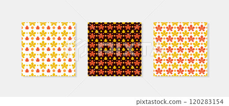 Fall leaves seamless patterns. Set of 3 autumn background. Vector template for fabric, textile, scrapbooking, wrapping paper, etc. Fall leaves seamless patterns. Set of 3 autumn background. Vector template for fabric, textile, scrapbooking, wrapping paper, etc. 120283154