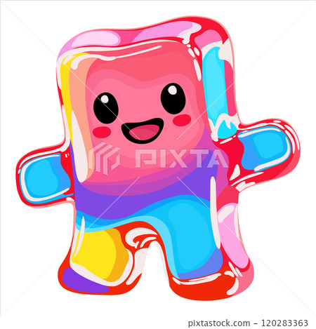 Square geometric character. Cute neon glossy jelly shape. Vector isolated illustration Square geometric character. Cute neon glossy jelly shape. Vector isolated illustration 120283363