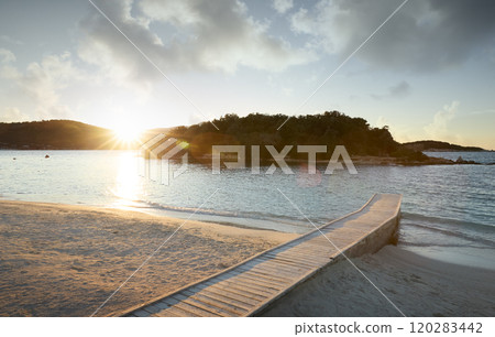 Beach in Ksamil town, Albania 120283442