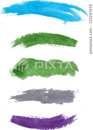 Watercolor brush stroke of blue, green, gray and purple paint, on a white background, set 120283458