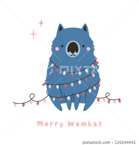 Christmas Greeting Card with Wombat Character Wrapped in Garland 120284042