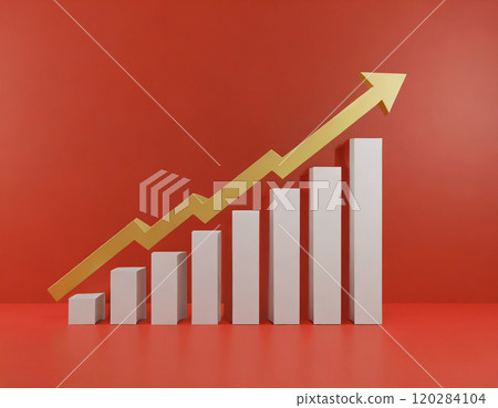 長條圖和箭頭。上升圖。 AI 生成影像。 120284104