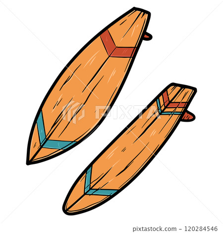 Illustration of surfing board. Design element for poster, emblem, banner, sign, t shirt. Vector illustration 120284546