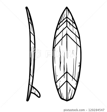 Illustration of surfing board. Design element for poster, emblem, banner, sign, t shirt. Vector illustration 120284547