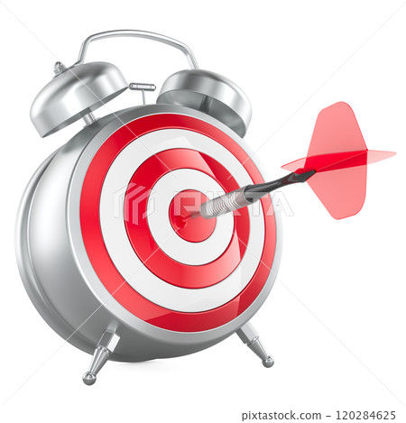 Alarm Clock with target and arrow in bullseyes, 3D rendering Alarm Clock with target and arrow in bullseyes, 3D rendering 120284625