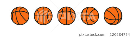 Orange basketball ball icons. Set of outline basketball balls symbols. Orange basketball ball icons. Set of outline basketball balls symbols. 120284754