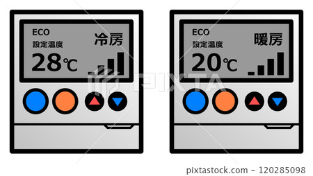 Eco-friendly heating and cooling temperature setting illustrations for energy saving measures Eco-friendly heating and cooling temperature setting illustrations for energy saving measures 120285098