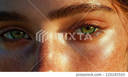 明亮的淡褐色眼睛的極端特寫微距鏡頭 明亮的淡褐色眼睛的極端特寫微距鏡頭 120285583